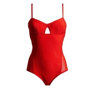We Are HAH Under The Wire Mesh Bodysuit in Blood Orange